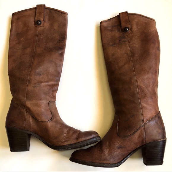 Frye Brown Leather Jackie Heeled High Knee Boots - Picture 6 of 16